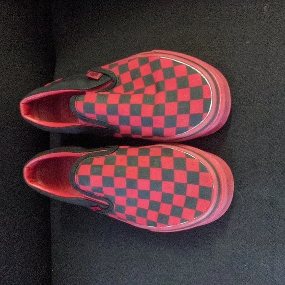Vans Red and Black Checkered Slip-On Shoes - Picture 2 of 9